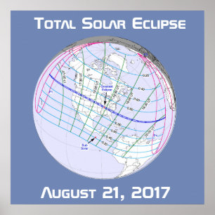 Pôster Trajeto global do eclipse solar 2017 totais