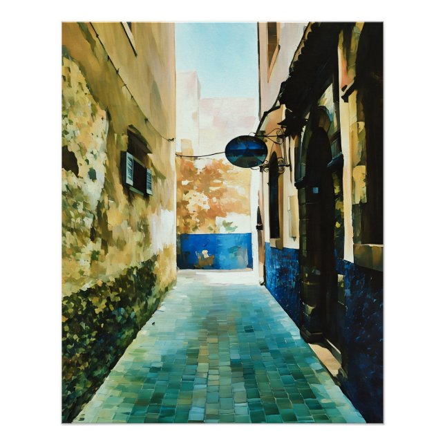 Pôster Trajetória Colorida Estreita Entre Edifícios Antig (Frente)