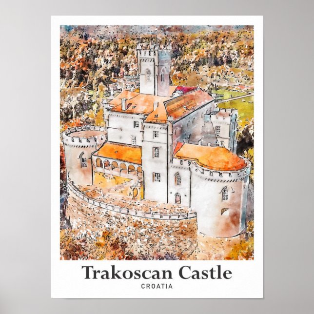 Poster Trakoscan Castle Croácia Viagem Watercolor (Frente)