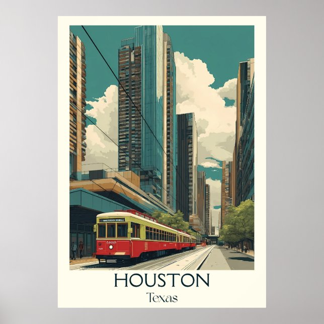 Poster Tram da paisagem urbana de Houston Texas (Frente)