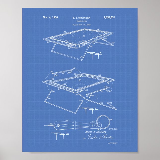 Poster Trampoline 1958 Patent Art Blueprint (Frente)