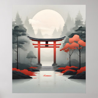 Poster Tranquil Dawn: Uma Paisagem Serena Japonesa