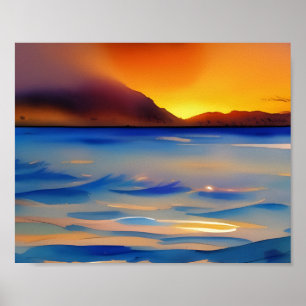Poster Tranquil Ocean Sunset Watercolor