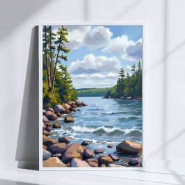 Poster Tranquil Tahoe Lake Shore Watercolor Painting