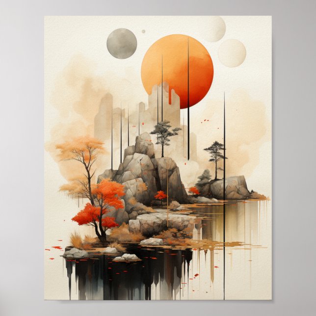 Poster Tranquilidade Zen: Serenidade Montanhosa (Frente)