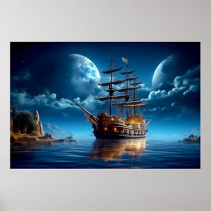 Poster Tranquilo de Aventura de Viagem de Navio de Navega