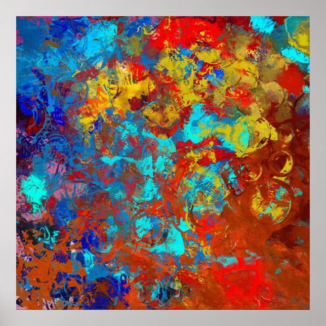 Pôster Transformações XXI Abstrato de Teal Vermelho Azul (Frente)