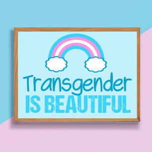 Poster Transgênero é lindo Rainbow Blue Pink White