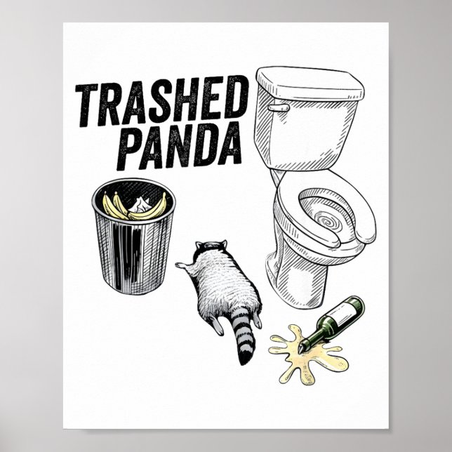 Poster Trashed Panda, Funny Drunk Raccoon, Trash Panda Hu (Frente)