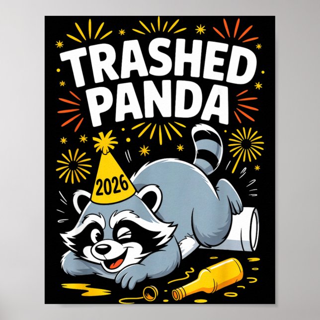 Poster Trashed Panda New Year 2026 Funny Raccoon Design  (Frente)