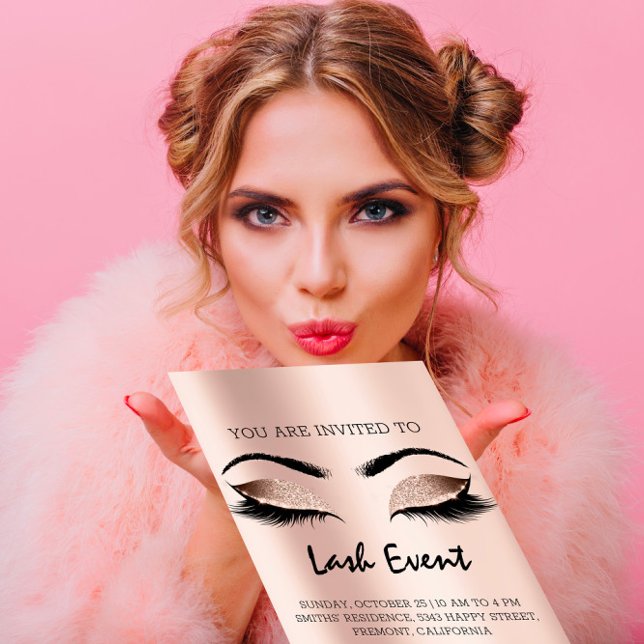 Poster Tratamento de Beleza com Maquiagem de Cílios Rosa  (Lashes Makeup Beauty Treatment Event Rose Poster)