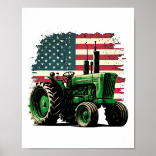 Poster Trator Agrícola Fazenda Bandeira EUA Trator Americ