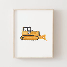 Poster Trator de Esteira Amarelo Decoração Quarto Infanti