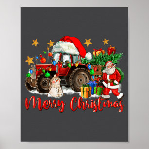 Poster Trator de Natal Alegre Com Boneco de Neve do Papai