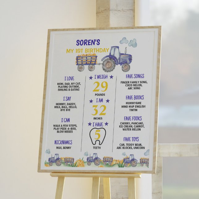 Poster Trator Fazenda Primeiro Sinal de Marco de Aniversá (Criador carregado)