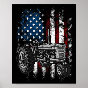 Poster Trator Patriótico Bandeira Americana Trator Fazend