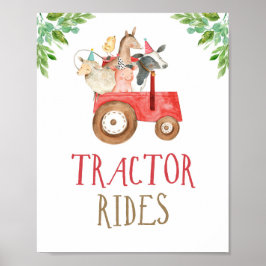 Poster Trator Rides Farm Animais Barnyard Boy Birthday P
