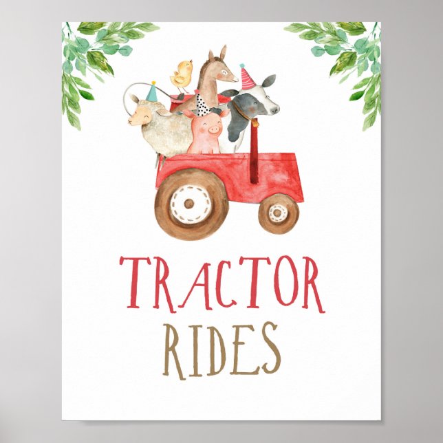 Poster Trator Rides Farm Animais Barnyard Boy Birthday P (Frente)