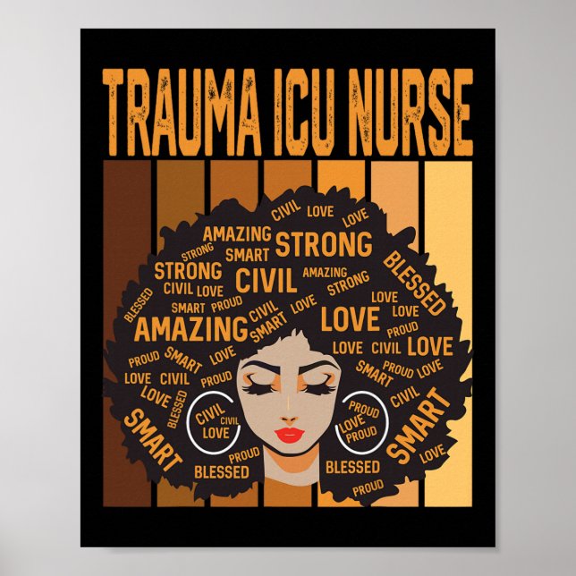 Poster Trauma Icu Nurse Powerful Black History Month Blac (Frente)