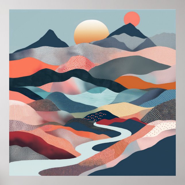 Poster Traumhafte Flussfahrt durch eine abstrakte Welt (Frente)