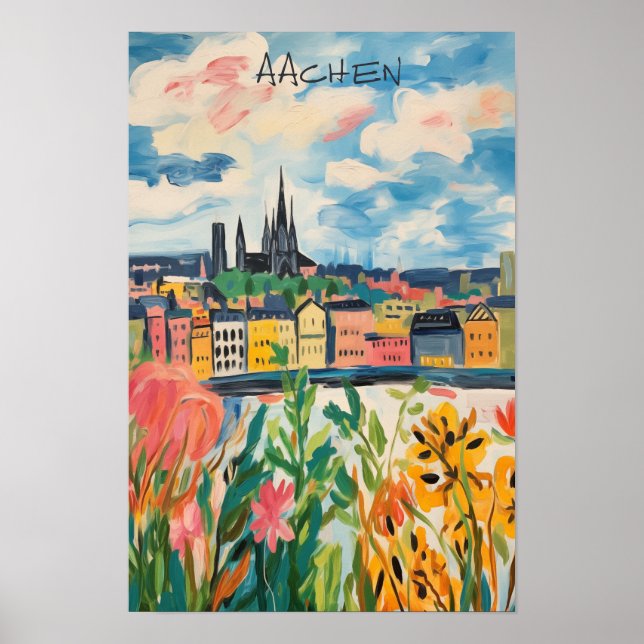 Poster Travel Aesthetic Painting City Aachen Germany  (Frente)