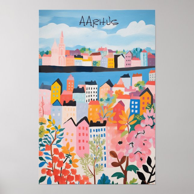 Poster Travel Aesthetic Painting City Aarhus Danmark (Frente)