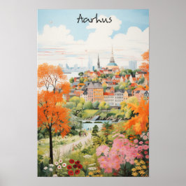 Poster Travel Aesthetic Painting City Aarhus Denmark