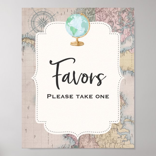 Poster Travel Baby Shower Favor Sign Adventure Shower (Frente)