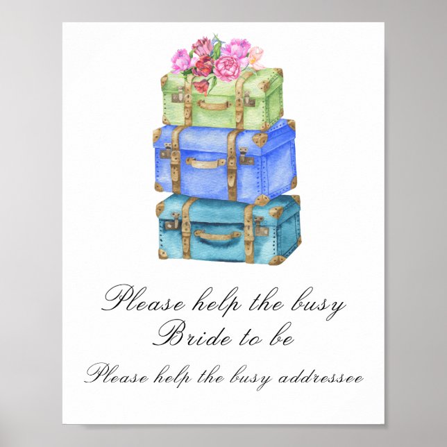 Poster Travel bags bridal shower Help the busy Bride (Frente)