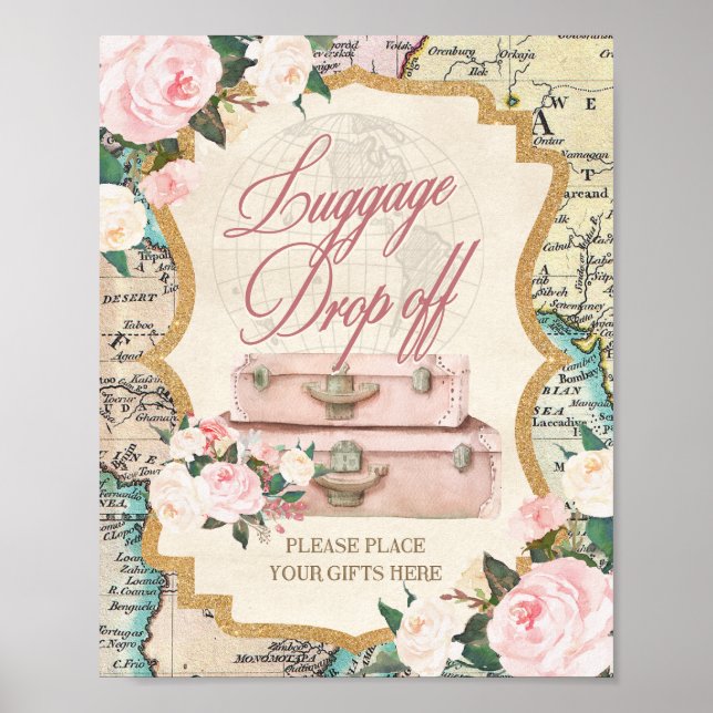 Poster TRAVEL theme LUGGAGE DROP OFF - GIFT Table Sign  (Frente)