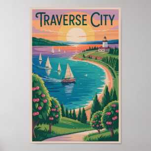 Poster Traverse City Lake Michigan Illustration Viagem