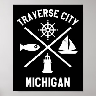 Poster Traverse City Norte Michigan Tee Sailing Boaty