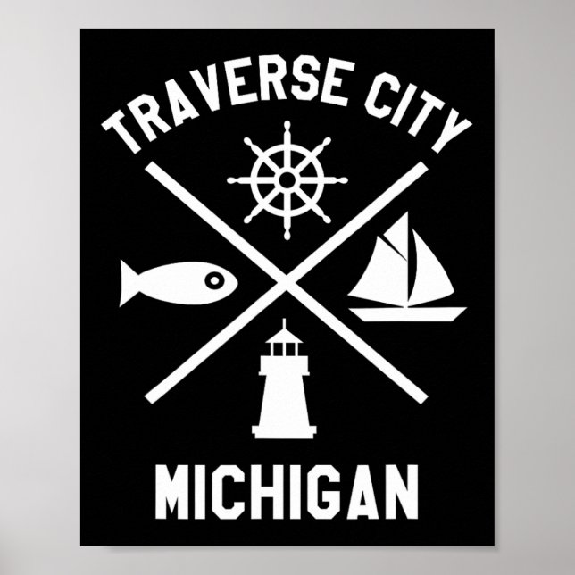 Poster Traverse City Norte Michigan Tee Sailing Boaty (Frente)