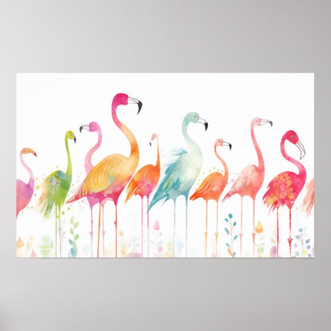 Poster Travesseiro de Aves Flamingo Whimsical (Frente)