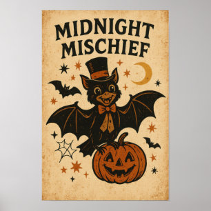 Poster Travessuras da Meia-Noite de Halloween Antigo
