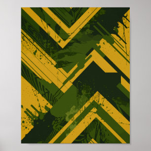 Poster Trazos de Mostarda Abstrata em Fundo Verde Escuro