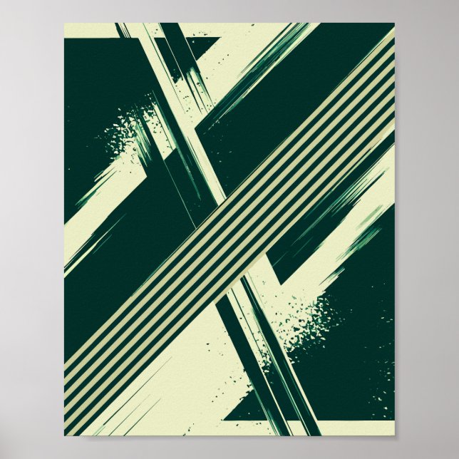 Poster Trazos Geométricos Verdes Abstratos (Frente)