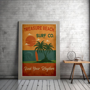 Poster Treasure Beach Surf Co. - Vintage Caribe Coasta