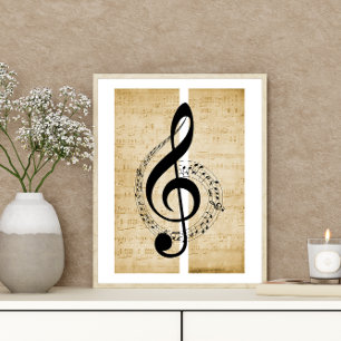 Poster Treble Clef Funcionarios Music Notes Vintage Sheet