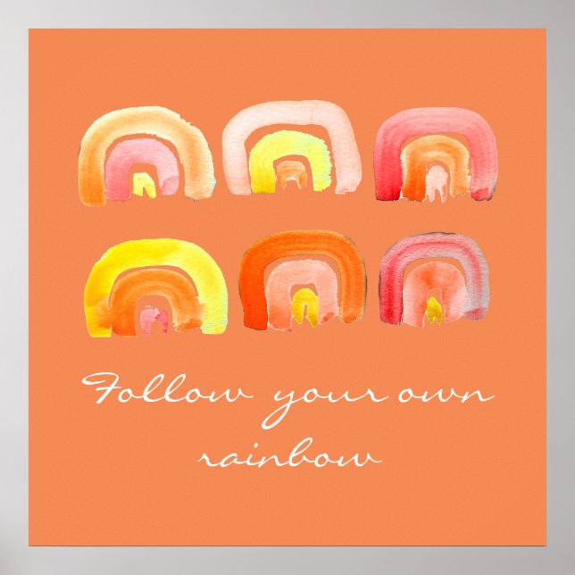 Poster Trecho de inspiração retrô-arco-íris laranja (Frente)