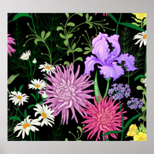 Poster Trechos sem costura de flores selvagens de verão