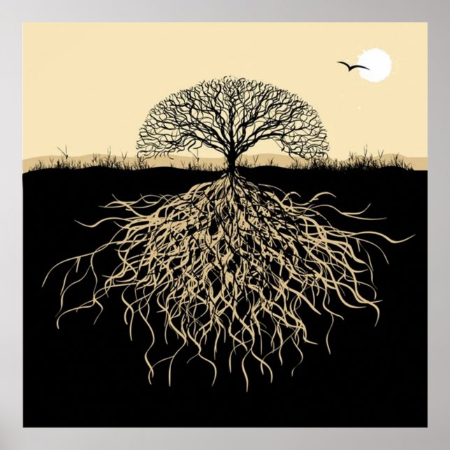 Poster Tree of Life Roots Spiritual Nature Minimalist  (Frente)