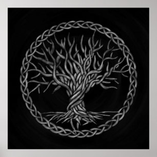 Poster Tree of life -Yggdrasil -grayscale