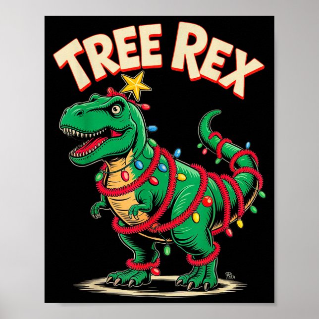 Poster Tree Rex Christmas Costume T-rex Dinosaur Xmas Lig (Frente)