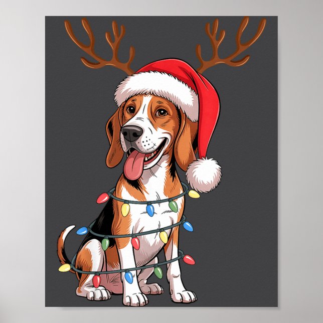 Poster Treeing Walker Coonhound Dog Christmas Lights Sant (Frente)