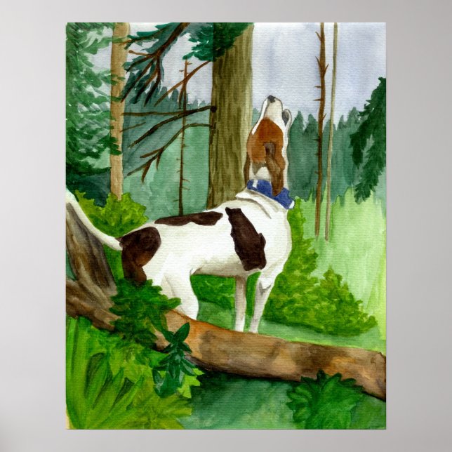 Pôster Treeing Walker Coonhound Dog Portrait (Frente)