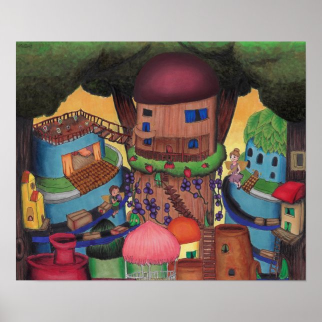 Poster Treetop Fairy Village - Desenho Copic (Frente)