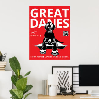 Poster Treinador de Great Dane Preto Vermelho Branco