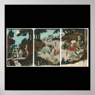 Poster Treinamento do samurai com Tengu, cerca de 1859