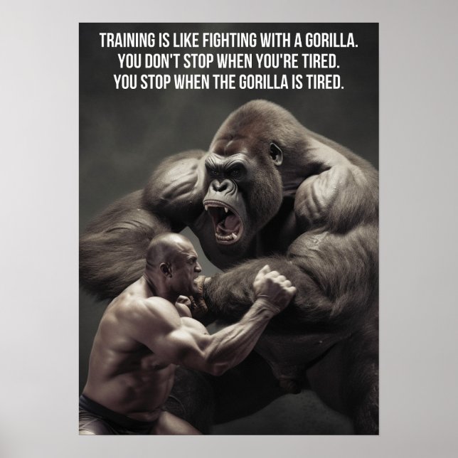 Poster Treinamento É Lutar Leve Contra Gorila - Gym De Tr (Frente)